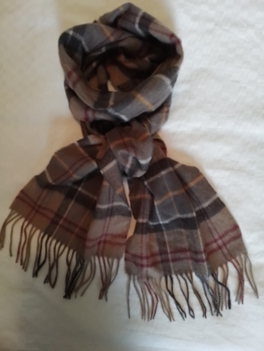 Barbour Classic Merino Wool & Cashmere Tartan Plaid Check Fringed Scarf